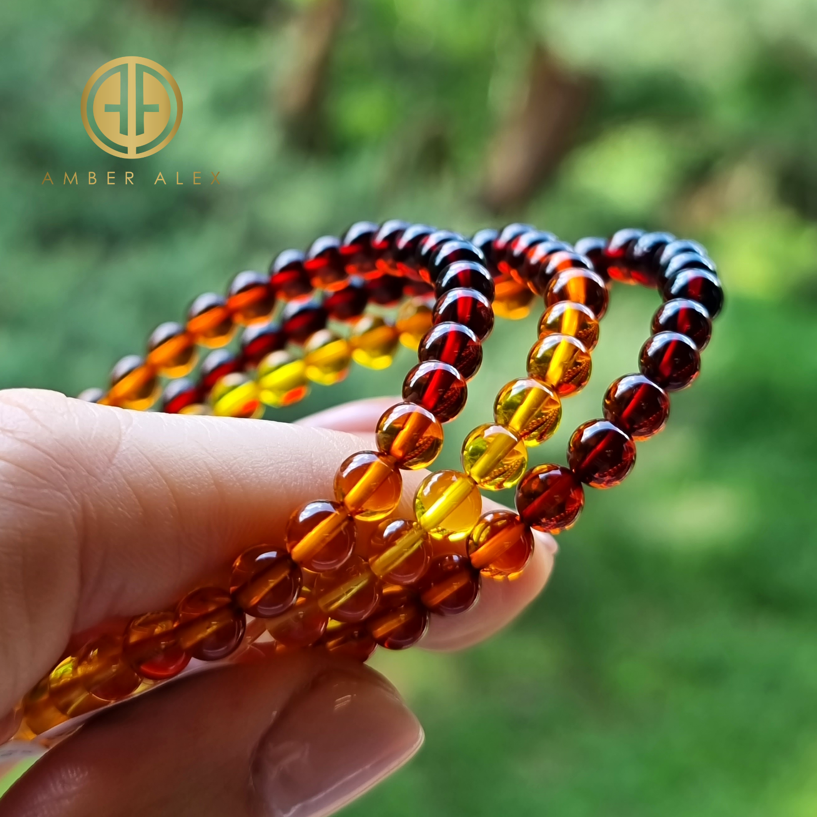 Rainbow Amber Round Beads Stretch Bracelet