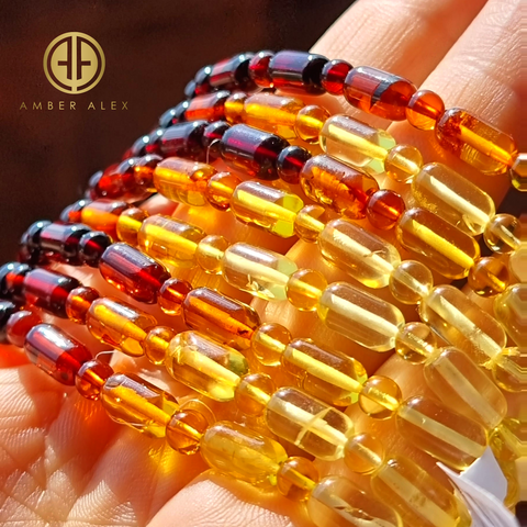 Gradient Color Amber Round & Barrel Beads Stretch Bracelet