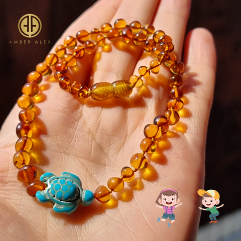 "KIDDO" Cognac Amber Baroque Beads Baby Necklace