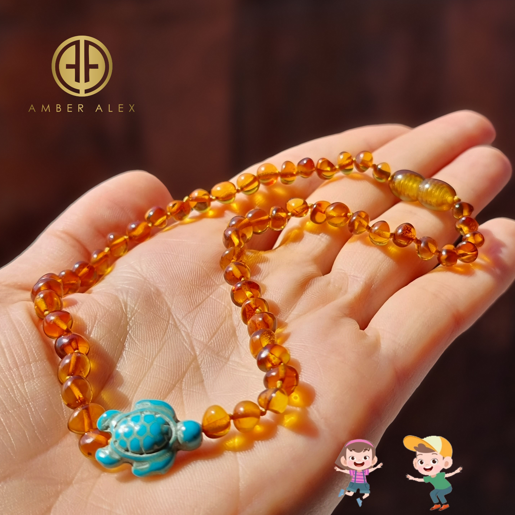 "KIDDO" Cognac Amber Baroque Beads Baby Necklace