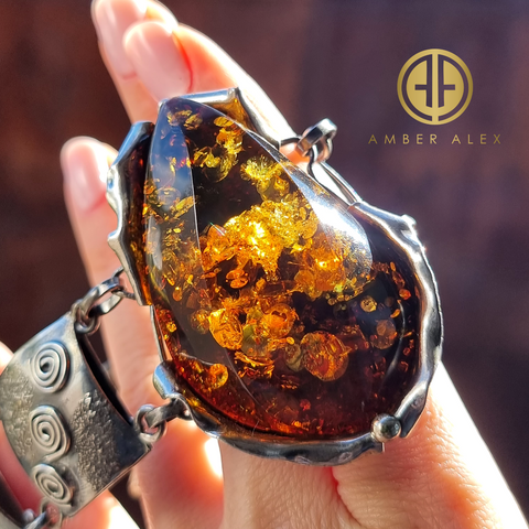 "Earth Stone" Amber Free Shape Bracelet Sterling Silver