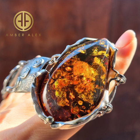 "Earth Stone" Amber Free Shape Bracelet Sterling Silver