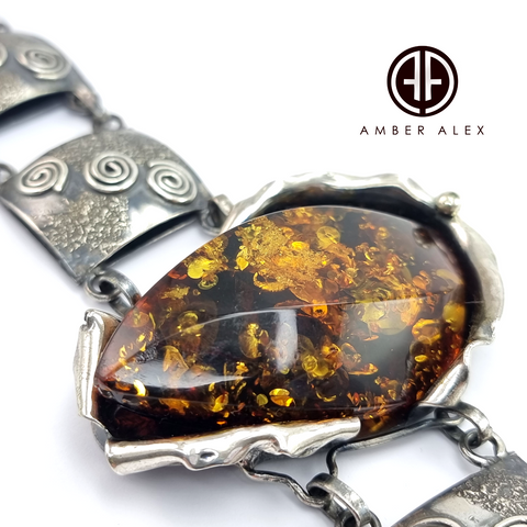 "Earth Stone" Amber Free Shape Bracelet Sterling Silver