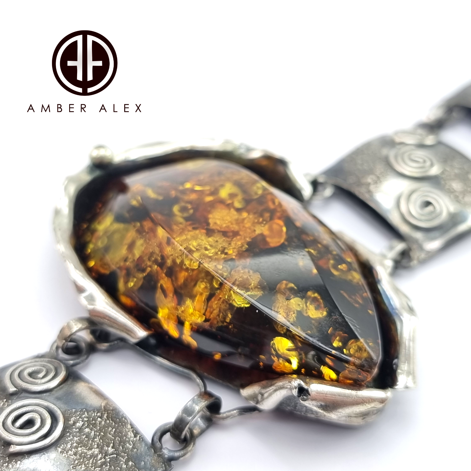 "Earth Stone" Amber Free Shape Bracelet Sterling Silver