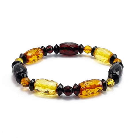 Multi-Color Amber Faceted Beads Stretch Bracelet