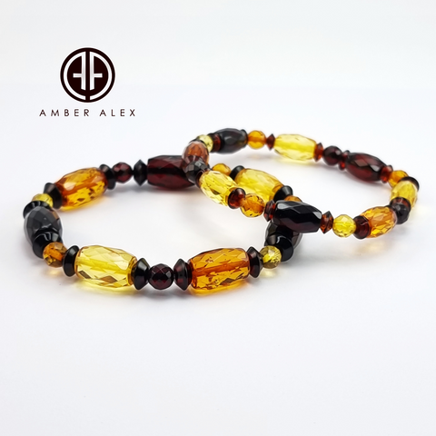 Multi-Color Amber Faceted Beads Stretch Bracelet