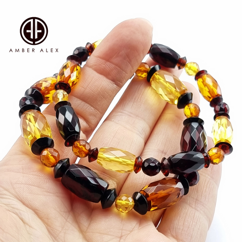 Multi-Color Amber Faceted Beads Stretch Bracelet