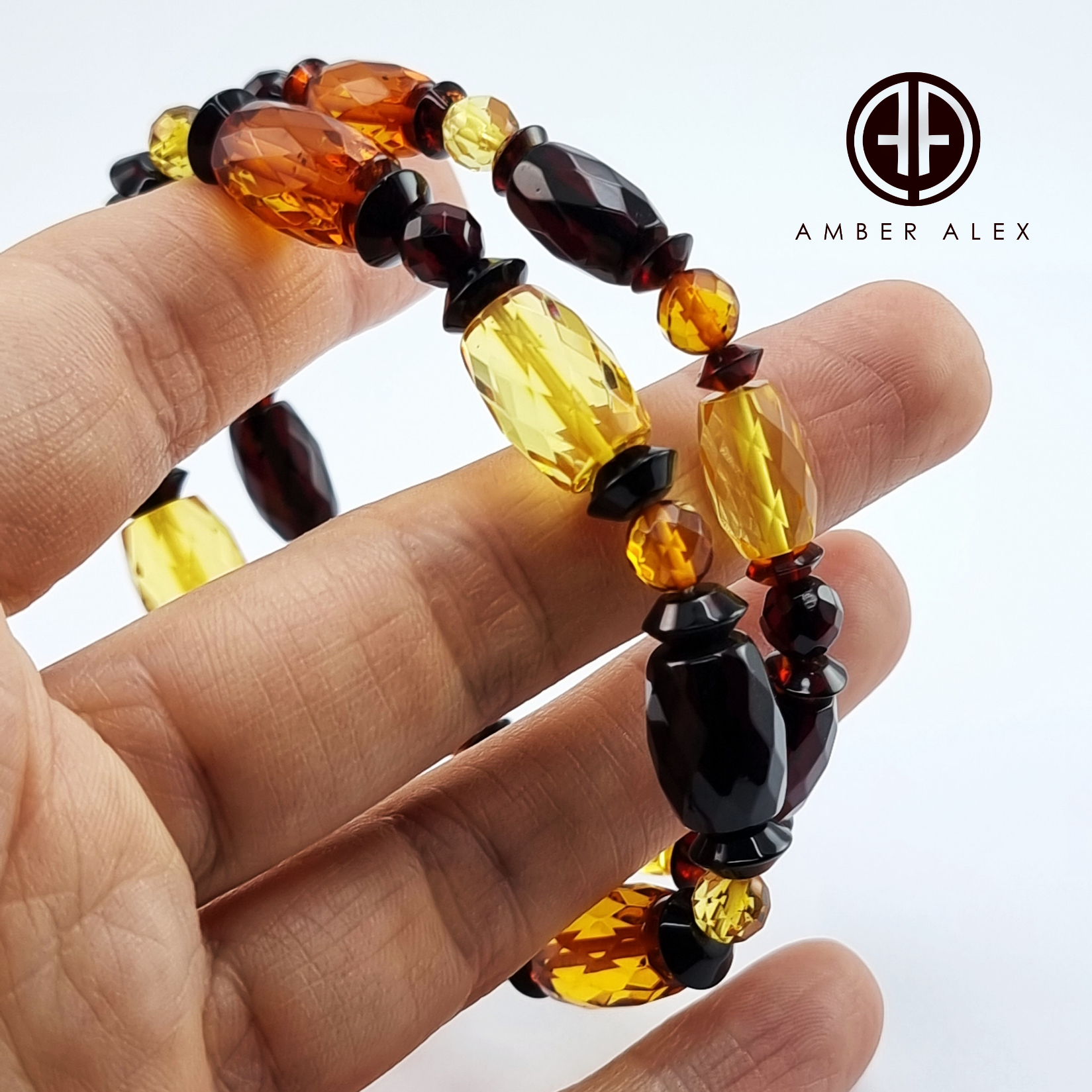Multi-Color Amber Faceted Beads Stretch Bracelet
