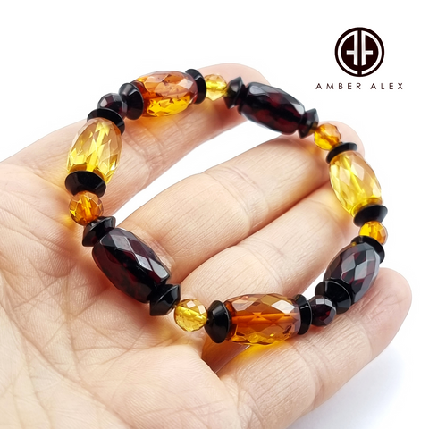 Multi-Color Amber Faceted Beads Stretch Bracelet