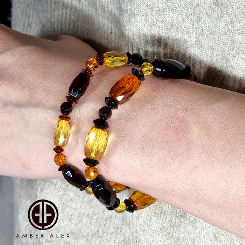 Multi-Color Amber Faceted Beads Stretch Bracelet