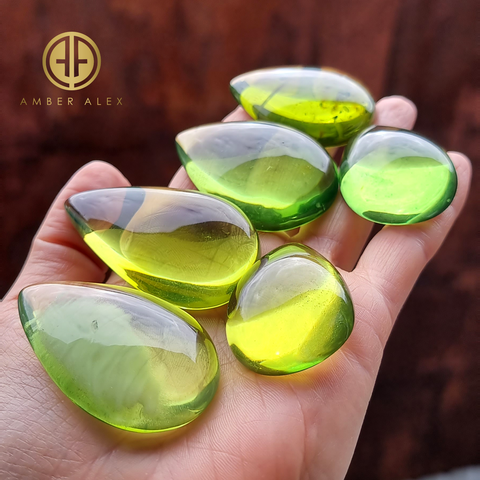 Green Amber Drop Shape Cabochons