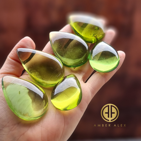 Green Amber Drop Shape Cabochons