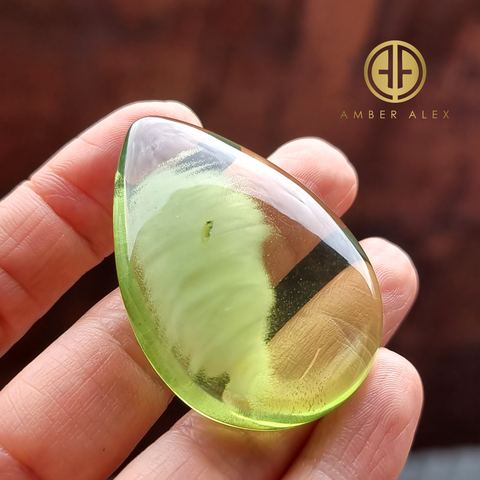 Green Amber Drop Shape Cabochons