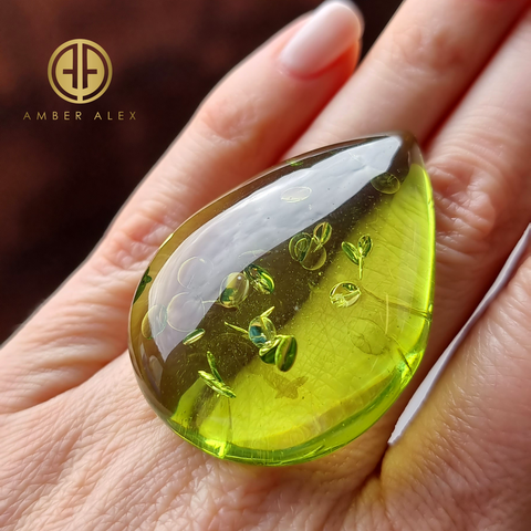 Green Amber Drop Shape Cabochons