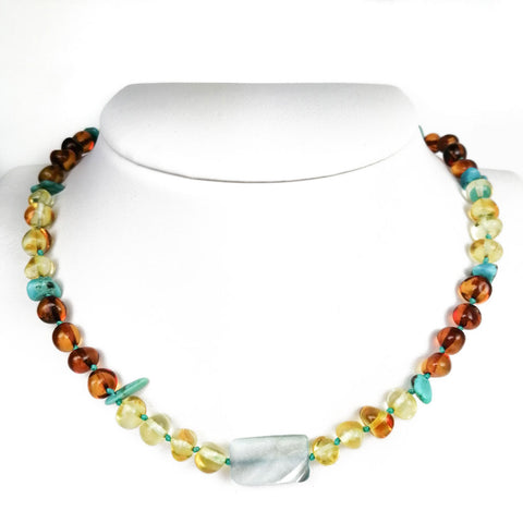 "KIDDO" Lemon & Cognac Amber Baroque Beads Baby Necklace - Amber Alex Jewelry