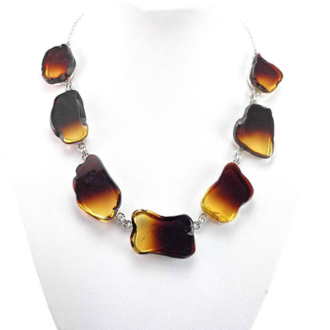 Gradient Amber Slab Necklace Sterling Silver