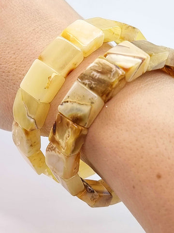 Milky Amber Square Beads Stretch Bracelet