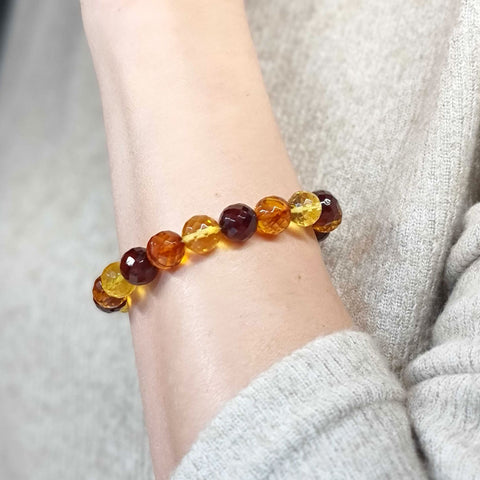 Multi-Color Amber Faceted Round Beads Stretch Bracelet