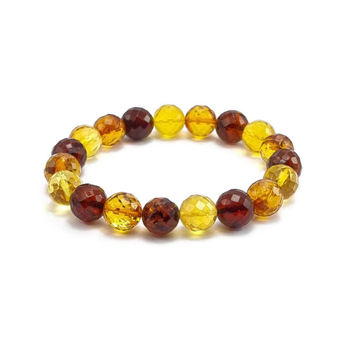 Multi-Color Amber Faceted Round Beads Stretch Bracelet