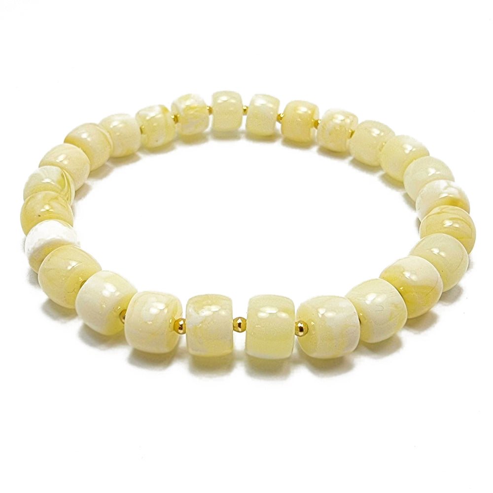 Milky Amber Tablets Beads Stretch Bracelet