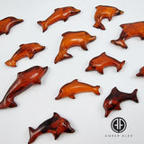 Cognac Amber  Carved Dolphin Cabochons