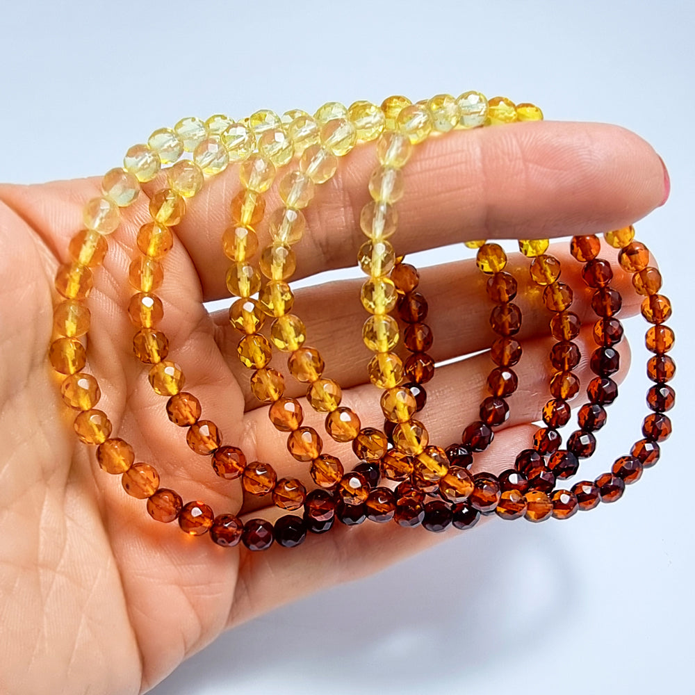Rainbow Amber Round Faceted Beads Stretch Bracelet