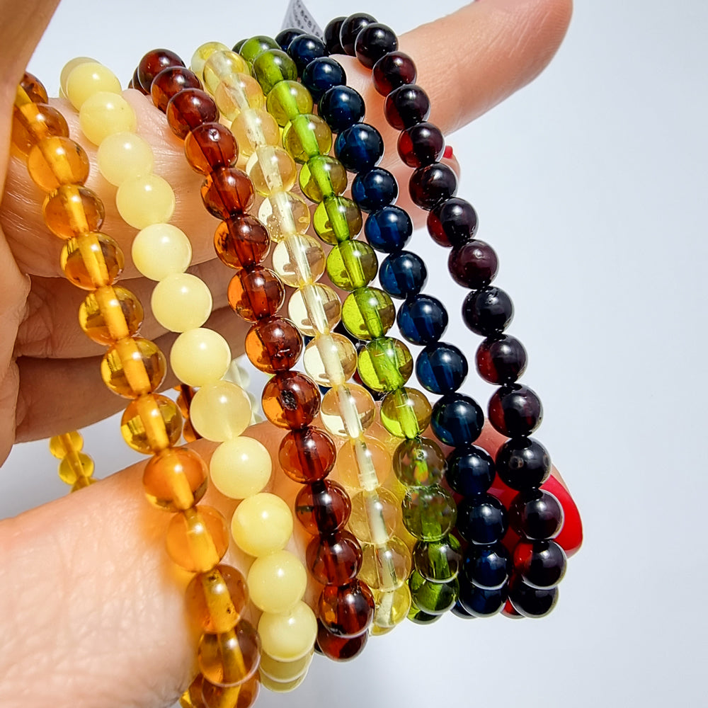 Green Amber Round Beads Stretch Bracelet