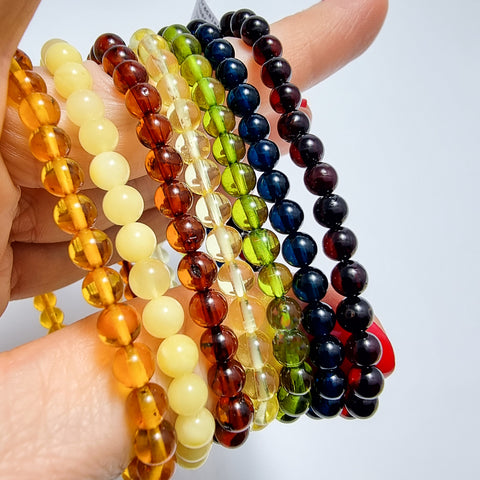 Milky Amber Round Beads Stretch Bracelet