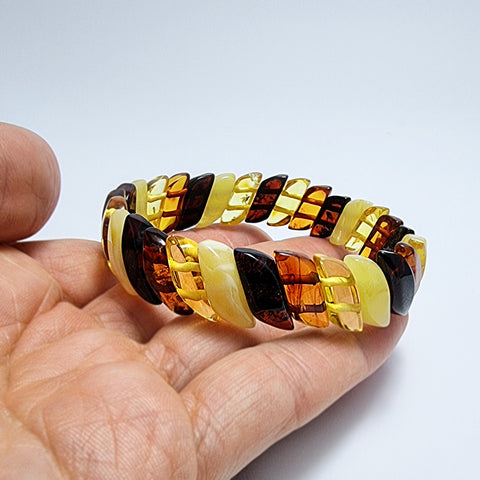 Multi-Color Amber Leaves Stretch Bracelet