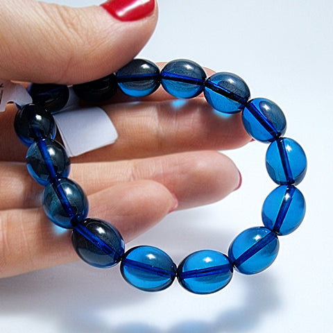 Blue Amber Olive Beads Stretch Bracelet