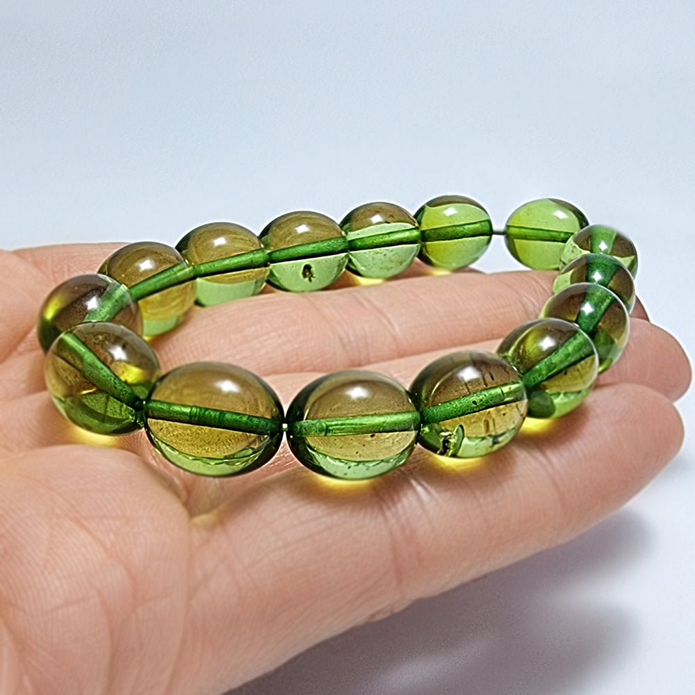 Green Amber Olive Beads Stretch Bracelet
