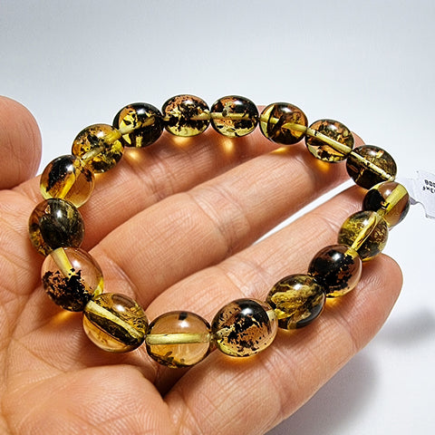 Fossil Amber Olive Beads Stretch Bracelet