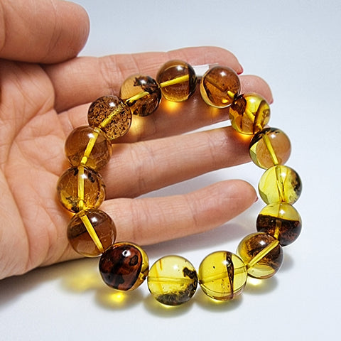 Fossil Amber Round Beads Stretch Bracelet