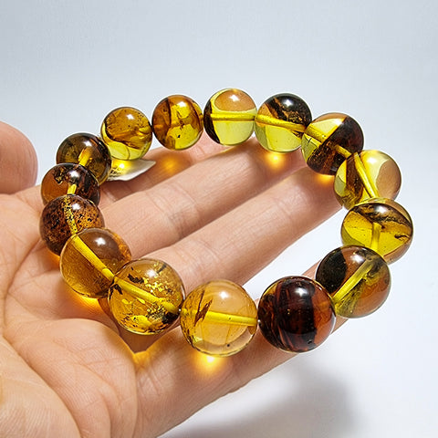 Fossil Amber Round Beads Stretch Bracelet