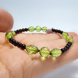 Cherry & Green Amber Faceted Beads Stretch Bracelet