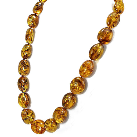 Cognac Amber Big Nugget Beads Necklace