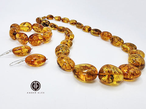 Cognac Amber Big Nugget Beads Necklace