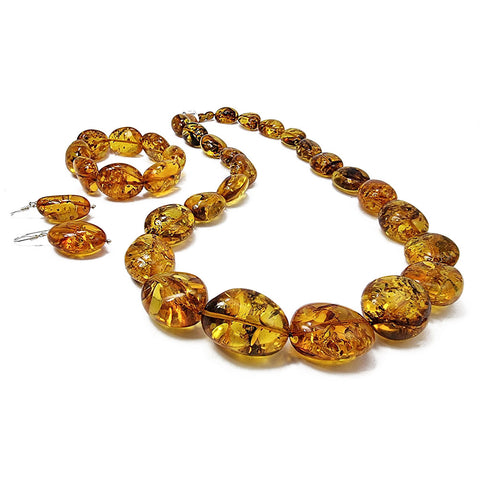 Cognac Amber Big Nugget Beads Necklace