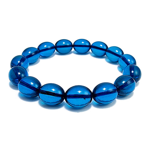 Blue Amber Olive Beads Stretch Bracelet