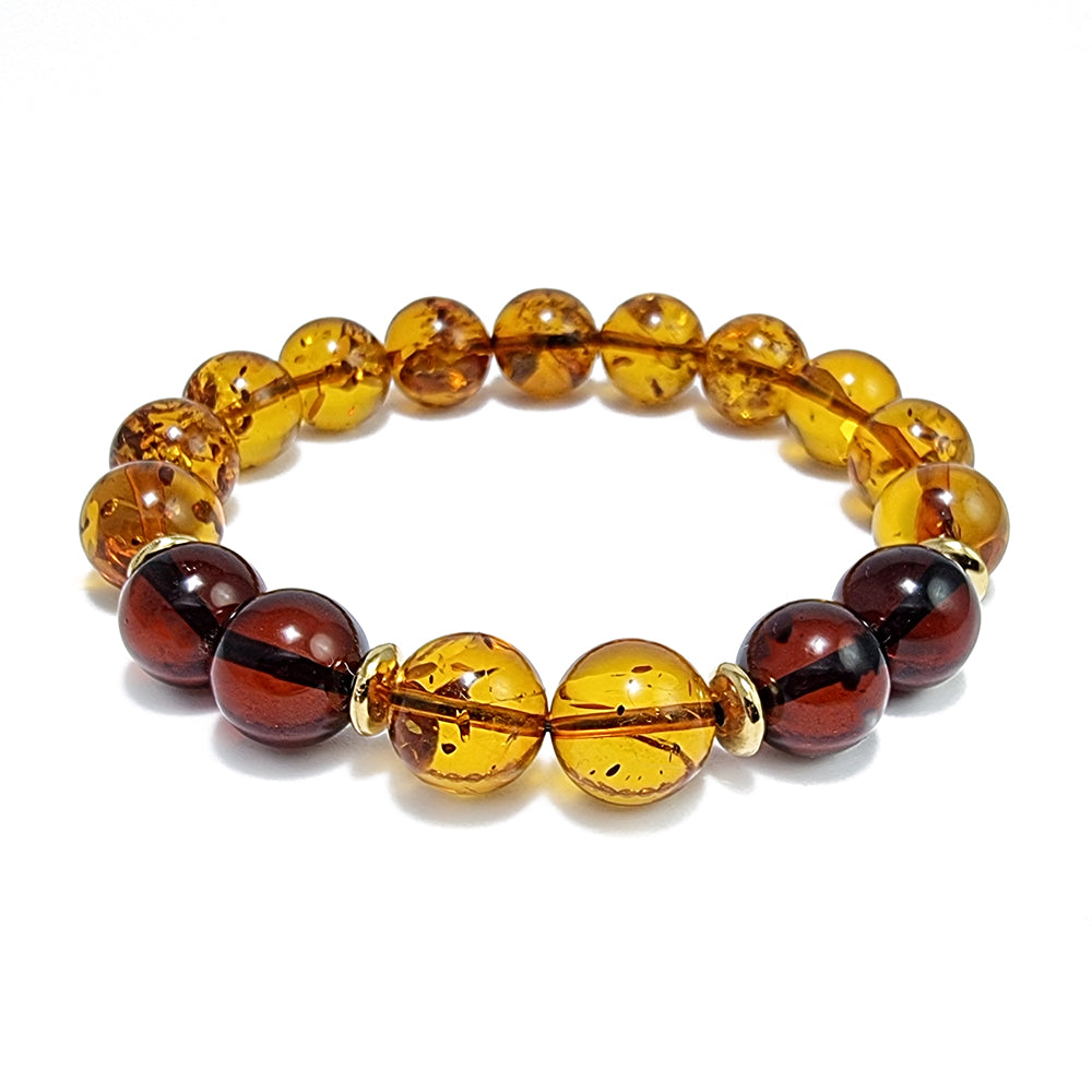 Cognac & Cherry Amber Round Beads Stretch Bracelet