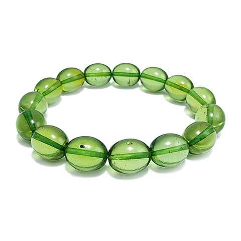 Green Amber Olive Beads Stretch Bracelet