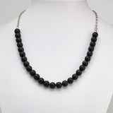 Black Amber Round Beads Necklace Sterling Silver