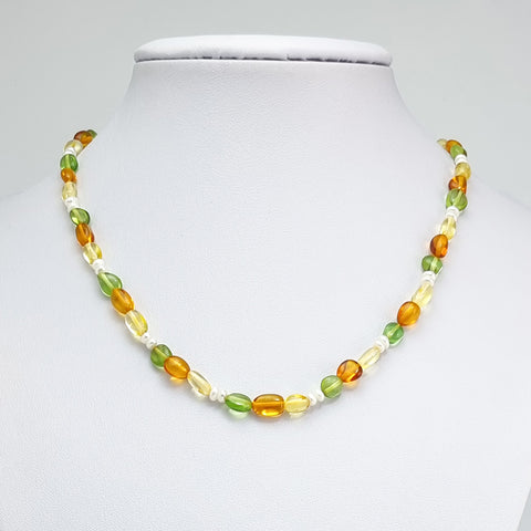 Multi-Color Amber Nuggets Necklace Sterling Silver