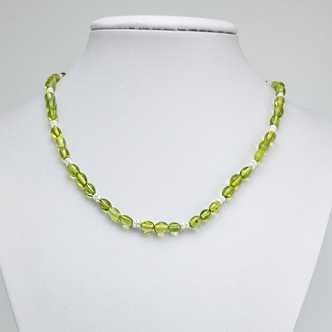 Green Amber Nuggets Necklace Sterling Silver