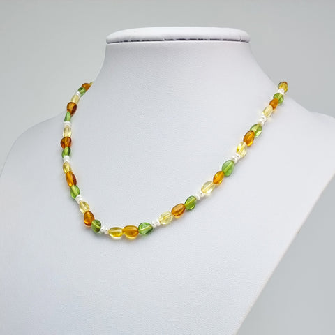 Multi-Color Amber Nuggets Necklace Sterling Silver