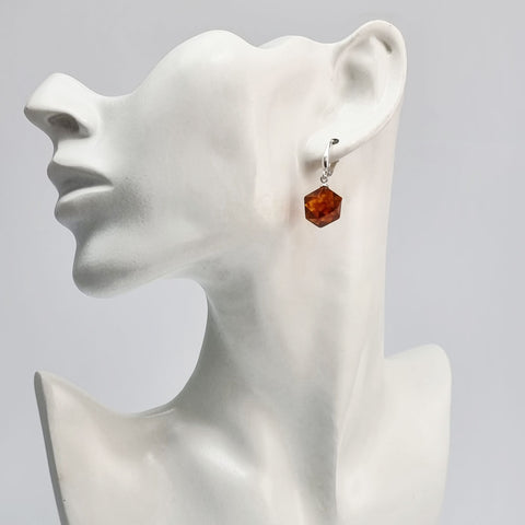 Cognac Amber Crystal Dangle Earrings Sterling Silver