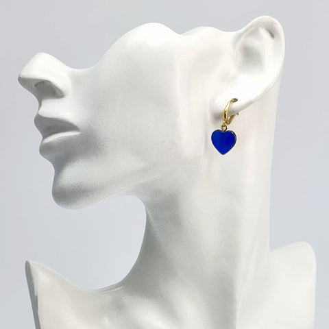 Blue Amber Heart Dangle Earrings 14K Gold Plated