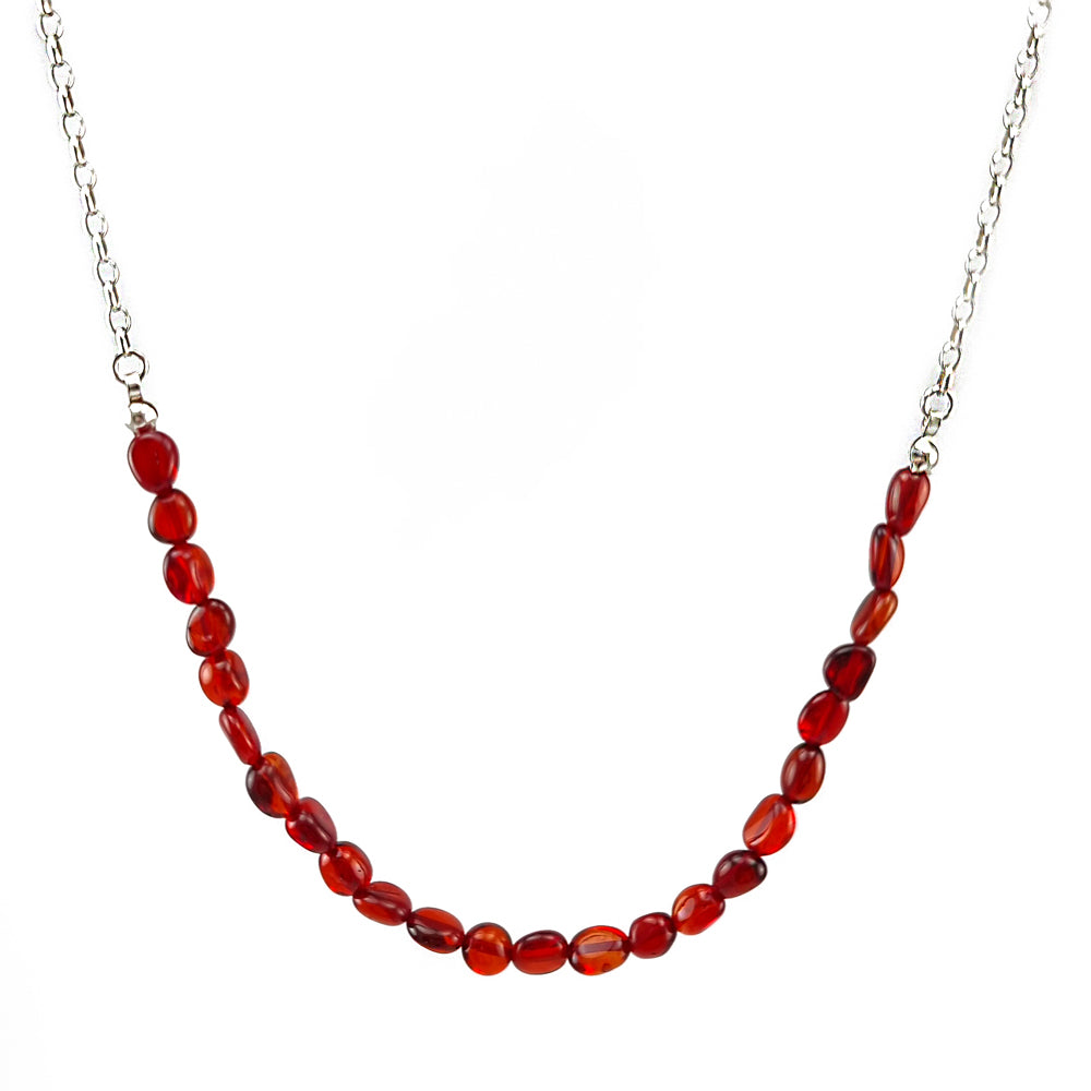 Red Amber Nuggets Necklace Sterling Silver