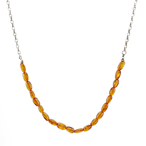 Cognac Amber Nuggets Necklace Sterling Silver