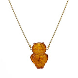 Cognac Amber Owl Pendant Necklace 14K Gold Plated